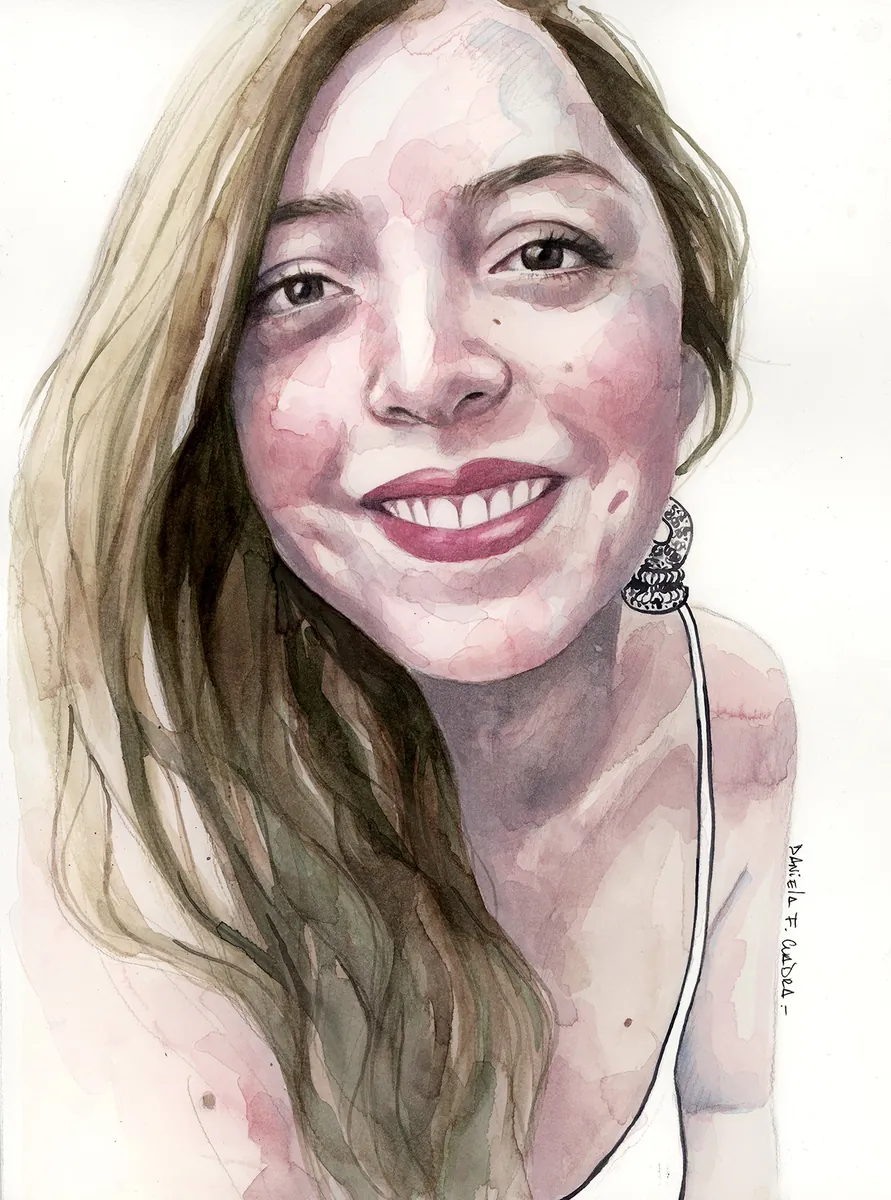 Watercolor self-portrait of Daniela Cuadra